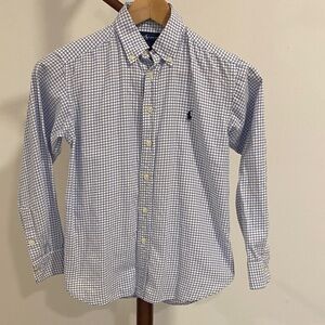 Boy’s Polo by Ralph Lauren White and Blue Plaid Shirt Sz S